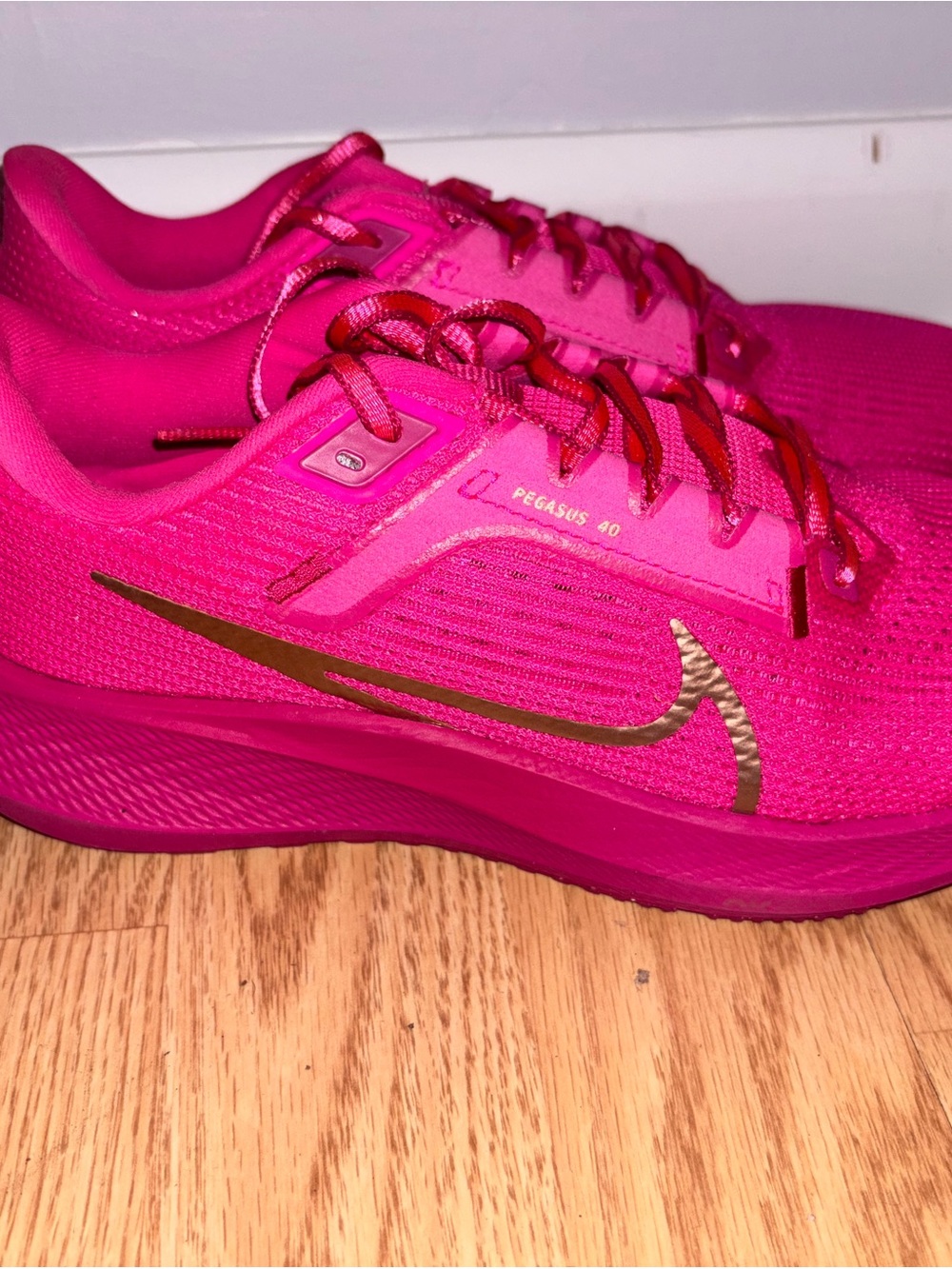 Nike Women's Pegasus 40 Running Shoes - Fuchsia with Gold Swoosh